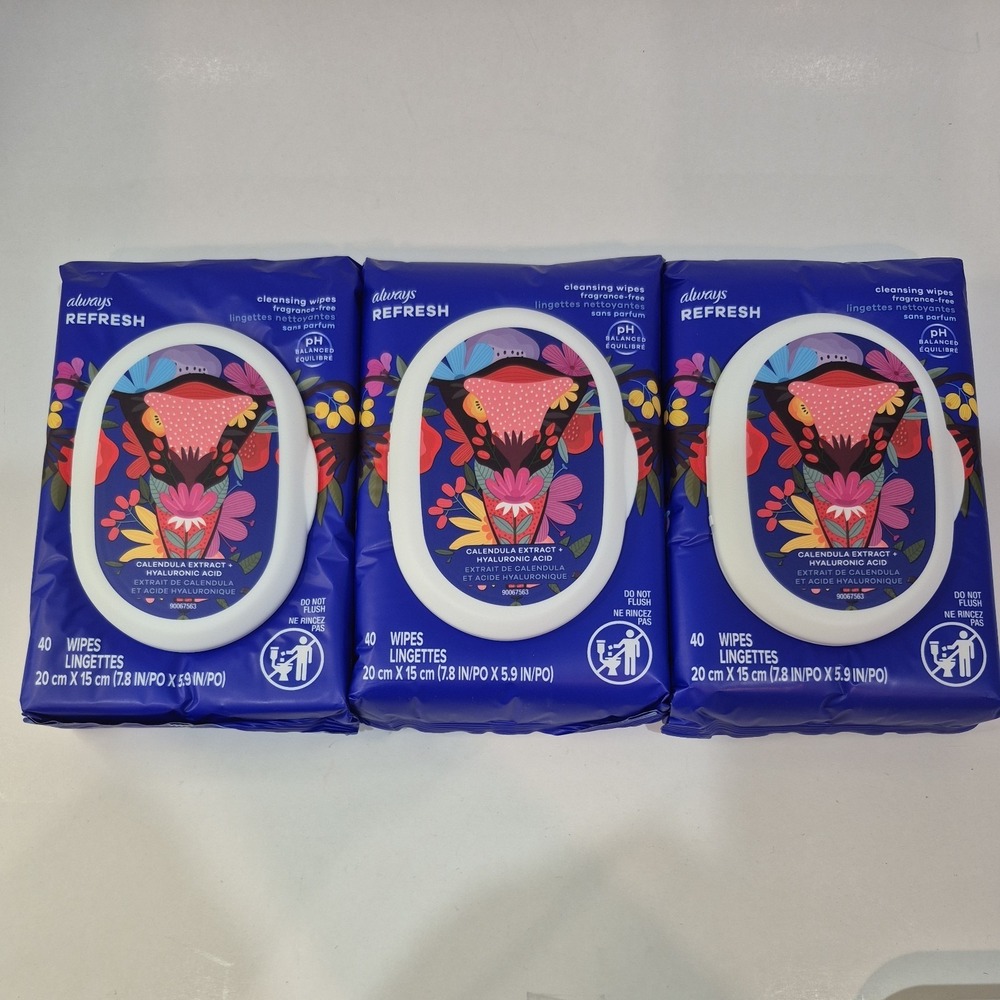 Lot Of 3 Always Refresh Fragrance Free Cleansing Wipes 40ct